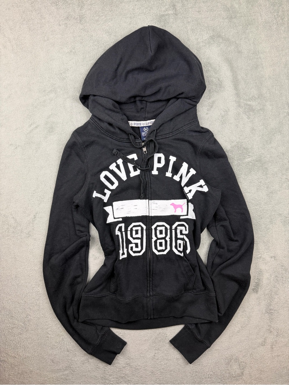 PINK Victoria's Secret Black Hoodie with White & Pink Logo